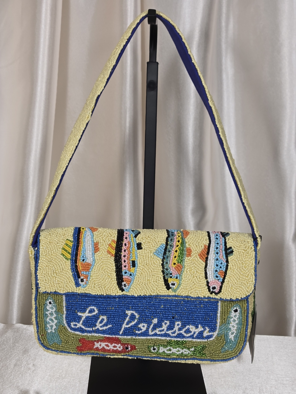 Le Poisson Beaded Shoulder Bag | Coastal Fish Purse French Market Beach Chic - Picture 2 of 5